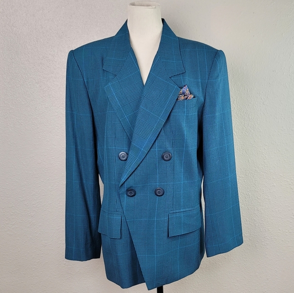 Valentino Teal Men's Double Breasted Blazer with Kerchief L - Picture 2 of 9